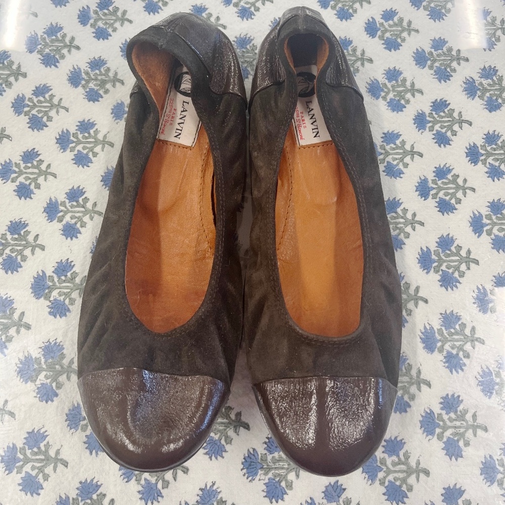Lanvin Brown Suede Leather Cap Toe Ballet Flats Size 40 (US Size 10)